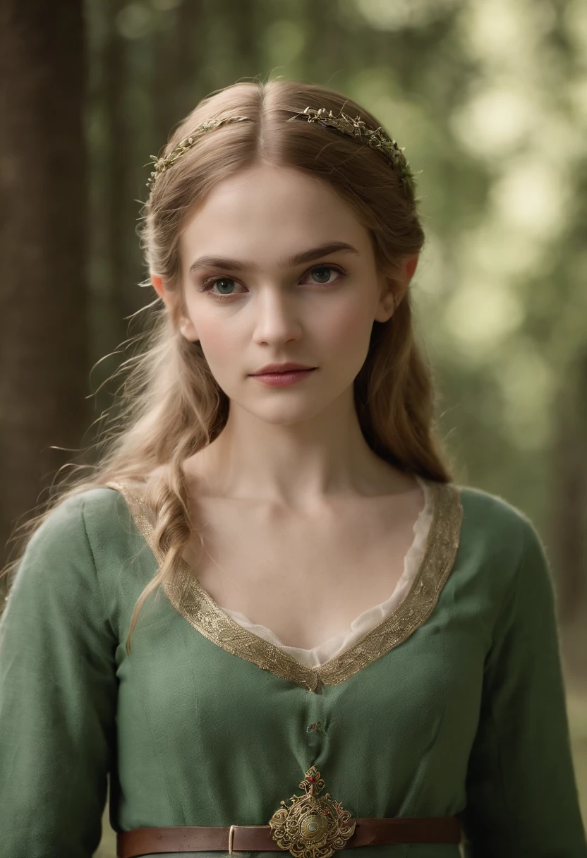 (((inspirado na princesa zelda))) tez justa, mulher em torno de 19 anos, cabelos loiros naturais, olhos verdes distintos, vestindo kohl, slender and graceful, Beautiful, luz de velas em um ambiente medieval, Ultra sharp focus, tiro realista, roupas femininas medievais, cores tetradicas (cicatriz:1.4)