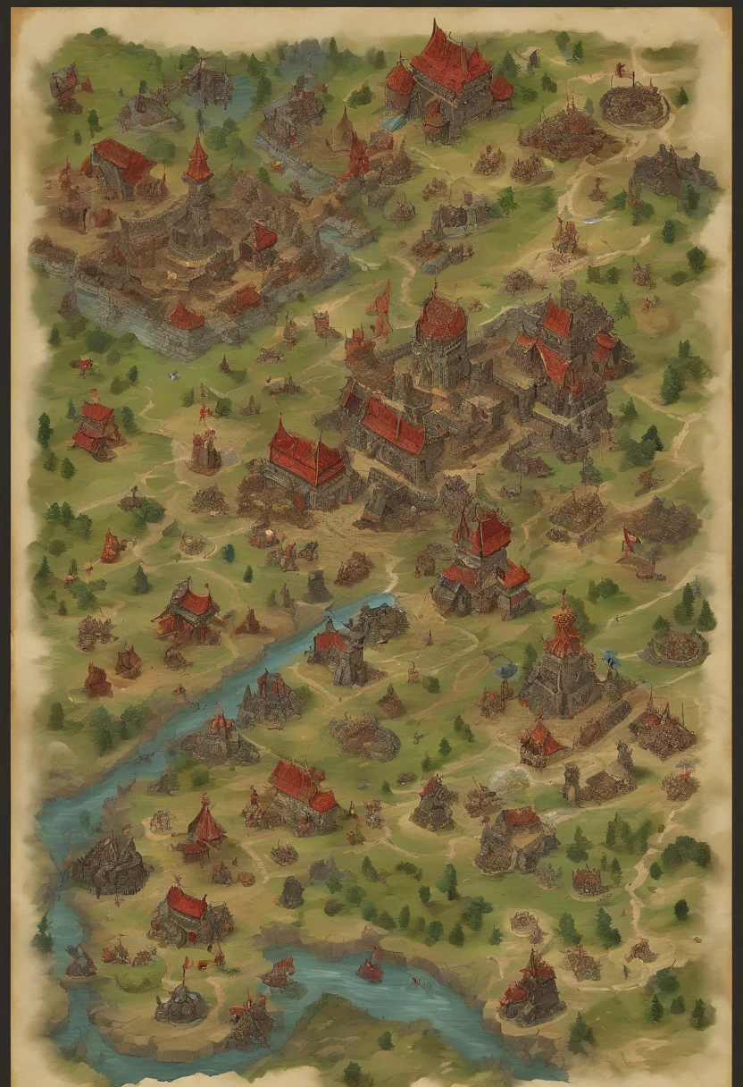(Dark atmosphere:1.4),medieval times,Army in red armor,cavalry,There are wyverns in the sky,火焰,Dilapidated ruins
