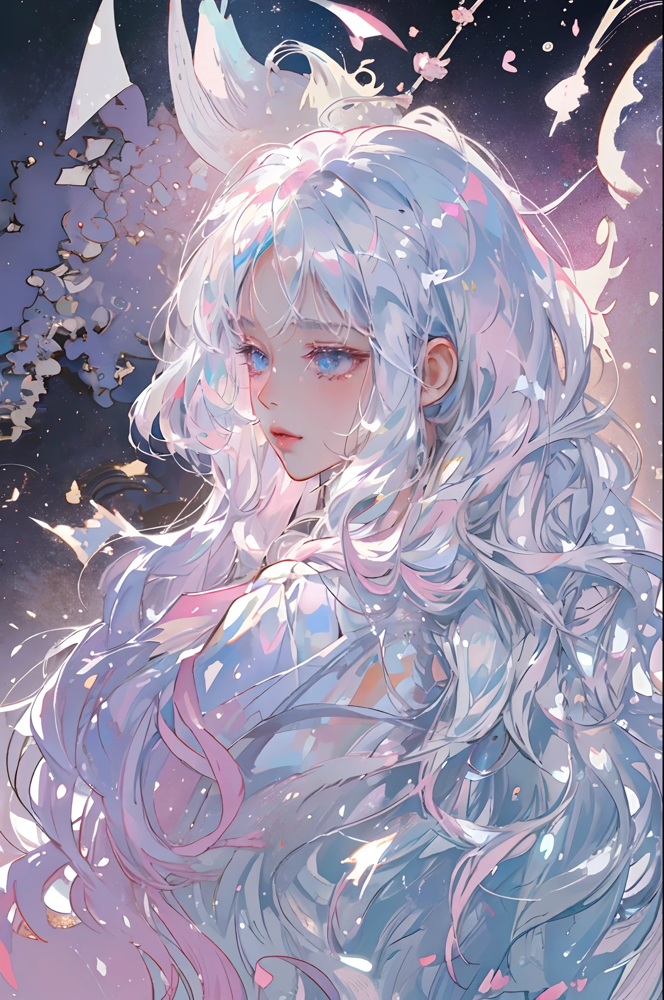 ((masterpiece)), highly detailed, best quality, 8k, (soft light), cinematic light, beautiful detailed eyes,
1girl, white hair, long hair, next to a bottle of perfume, elegant, cozy, clean detailed anime art, trending on artstartion, iridescent, opalescent, cream dripping on face, warmly lit, soap, (pink and white theme),