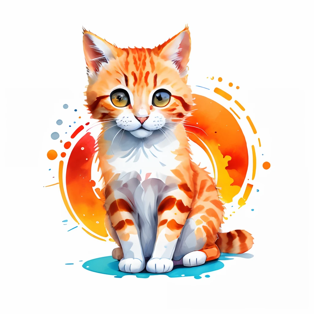 circular design, logo art, (orange cat), fantasy, colorful, vintage, charming: white background, lowbrow art, digital illustration, radiant; gouache, 16k, minimalistic, doodle, CGSociety, solarpunk, crispy quality, sharp, bright, volumetric lighting, intricate, ample negative white space, as a logo, as a t-shirt logo in the style of art,  vladstudio ,