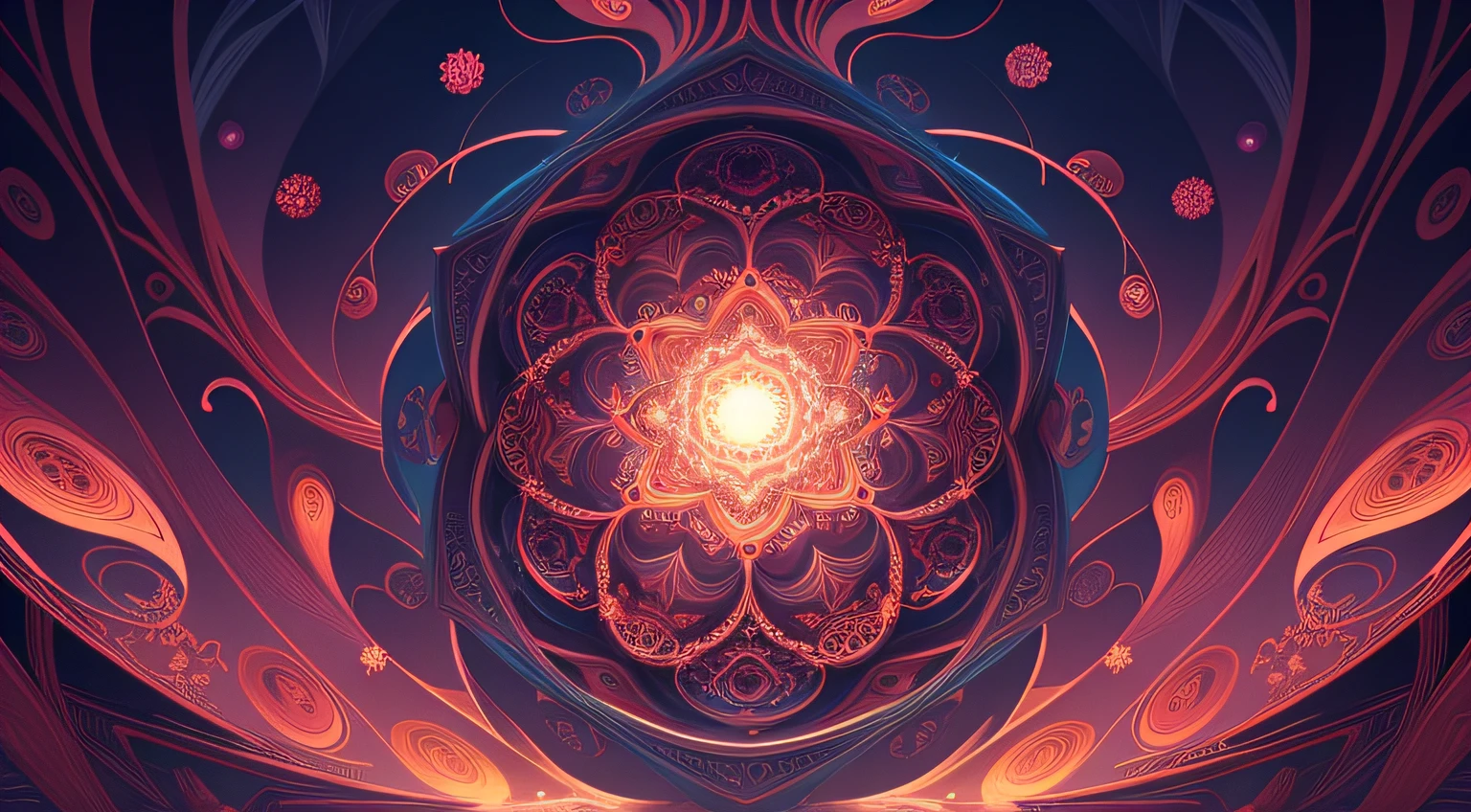 (8K), intricate fractal details, vivid color palette, ((abstract geometric design)), spiraling fibonacci patterns, kaleidoscopic symmetry, conveying creativity and imagination, cascading outwards, fluid organic shapes, cinematic atmosphere, award-winning digital art