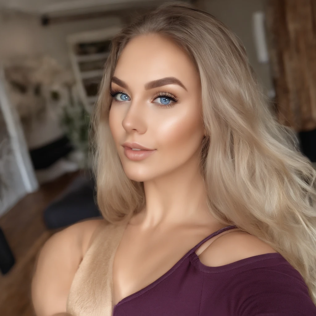 arafed frau voll , Sexy girl with blue eyes, ultra realistisch, Akribisch detailliert, portrait sophie mudd, blonde hair and large eyes, Selfie einer jungen Frau, Augen im Schlafzimmer, Violet Myers, ohne Make-up, Natural makeup, Blick direkt in die Kamera, Gesicht mit Artgram, dezentes Make-up, Stunning full body shot, which stands next to fitness equipment, im Fitnessstudio, medium to large bust size, Sport-BH und Leggings