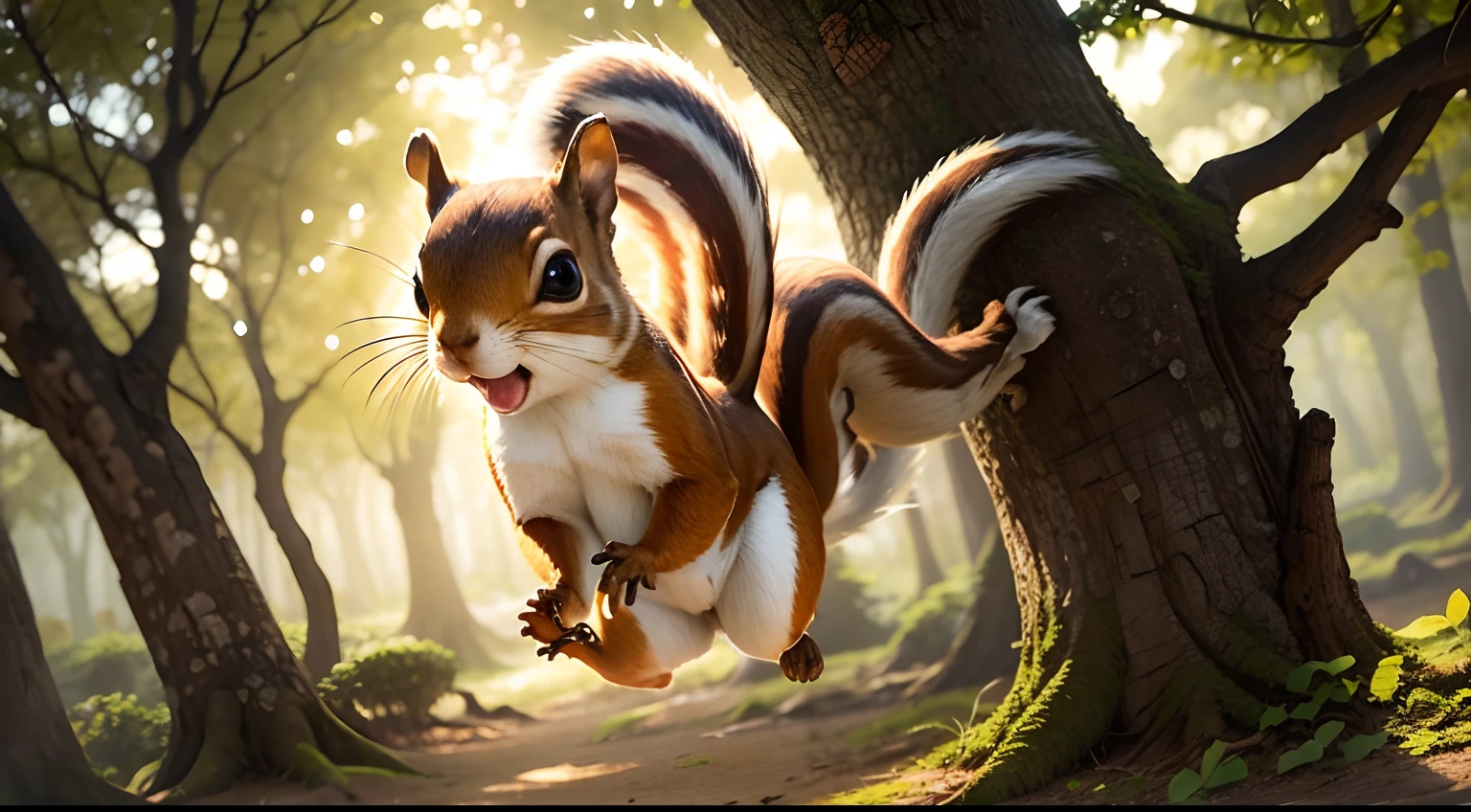 The playful squirrel jumping from branch to branch under the light of Estelinha.