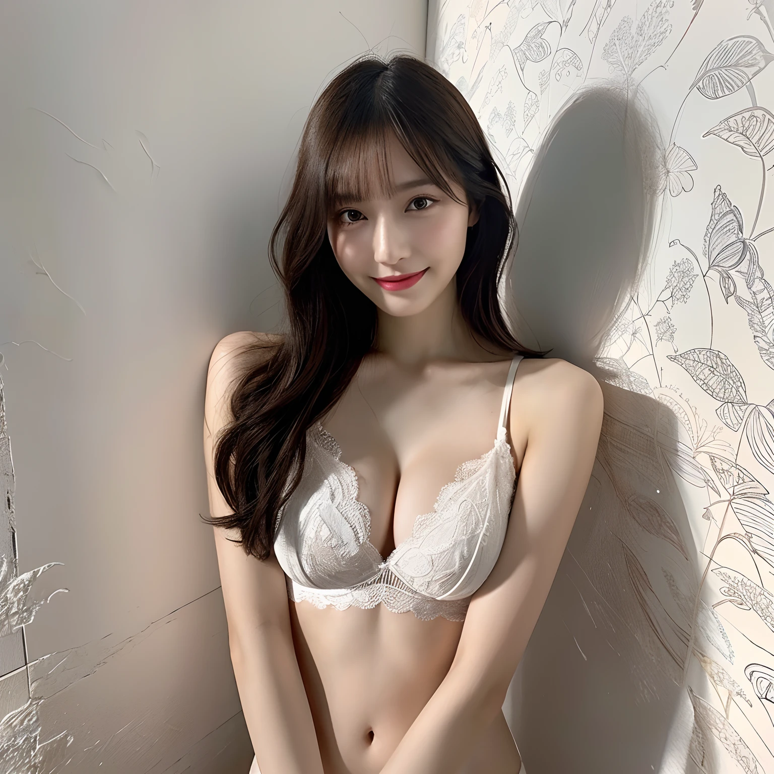 (Ultra Realistic), (Illustration), (High Resolution), (8K), (Very Detailed), (Best Illustration), (Beautiful and Delicate Eyes), (Best Quality), (Very Detailed), (Masterpiece), ( wallpaper), (Detailed Face), Solo, 1 Girl, Looking at Viewer, Fine Detail, Detail Face, In the Dark, Deep Shadows, pureerosfaceace_v1, Smiling, Bust, Transparent Underwear, Cametoe , Long Legs, Thin Waist, Buttocks, Ultra-Fine Makeup, Ultra-Fine Clothing Material, spread legs apart, bright lingerie, sexy, gigantic breast, large tits, low cut, cleavage