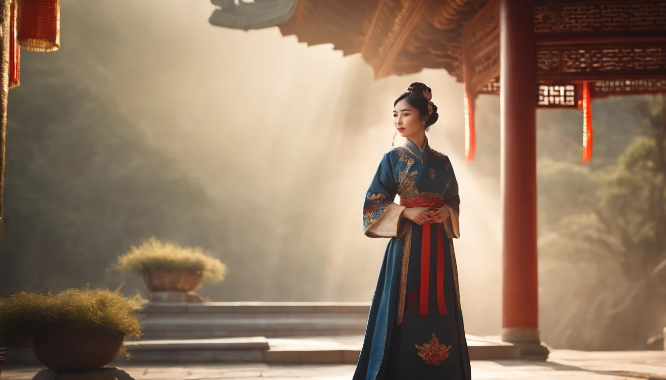 A girl, ancient Chinese costume, whole body, sunshine, clear face, clean white background, masterpiece, super detail, epic composition, ultra HD, high quality, extremely detailed, official art, uniform 8k wallpaper, super detail, 32k -- v 6