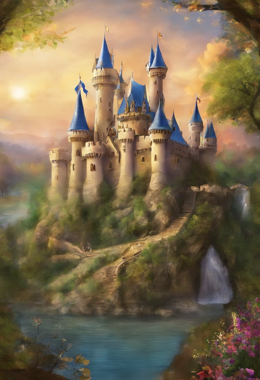 medieval times,fantasy castle,Beautiful,peace,A princess,illustration