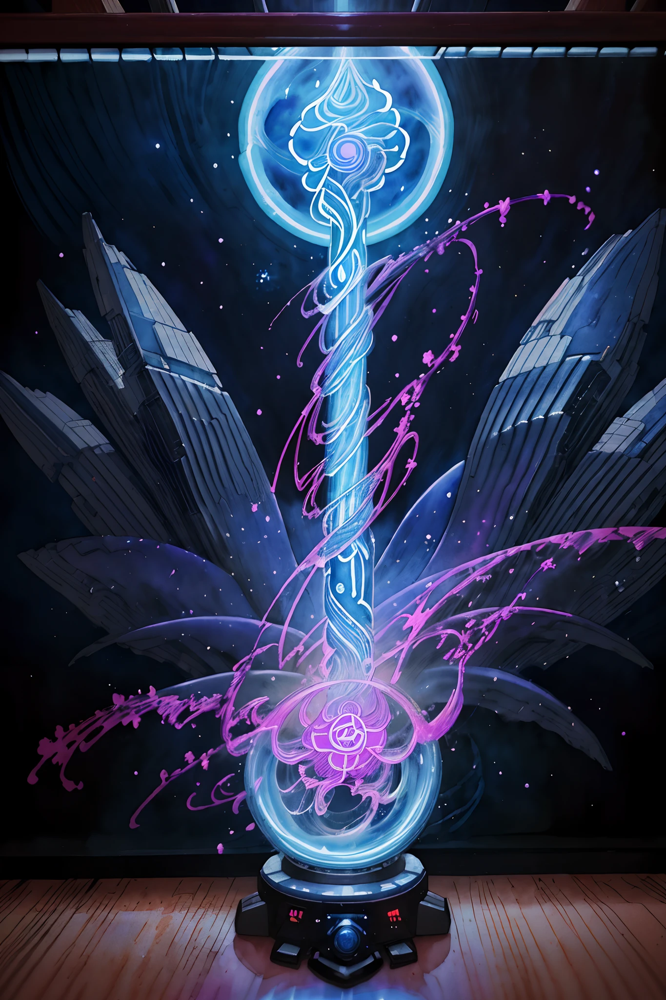 Infinite knowledge of the cosmos, 🌌, Stunning Secret Magic, Swirling blue motion blur, Cyberpunk ukiyo-e woodcut, neon watercolor, Trending on ArtStation, watercolor on glass