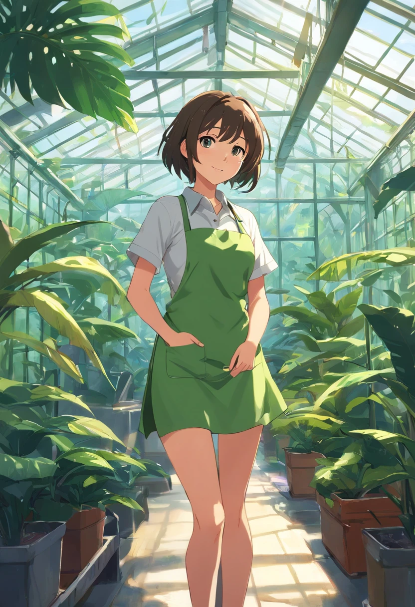 tmasterpiece,HighestQuali,(dark feeling),(scream feeling),(cygames),solo,A woman who is,(The upper part of the body,Bigboobs,Neat bangs),Wear an apron and dress,(Petting a large snake),(In greenhouses,Tropical rainforest plants)