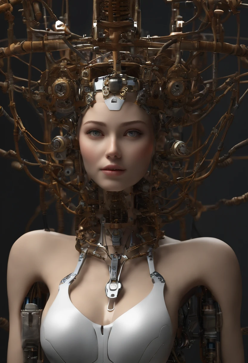 (((masterpiece))), (((best quality))), ((ultra-detailed)), (highly detailed CG illustration), ((an extremely delicate and beautiful)),(cute delicate face),cinematic light,((1mechanical girl)),solo,full body,(machine made joints:1.4),((machanical limbs)),(blood vessels connected to tubes),((mechanical vertebra attaching to back)),((mechanical cervial attaching to neck)),((sitting)),expressionless,(wires and cables attaching to head and body:1.5),(character focus),science fiction
