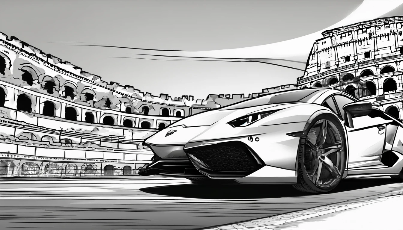 lamborghini design for a T-shirt in roma and the coliseum in the background.