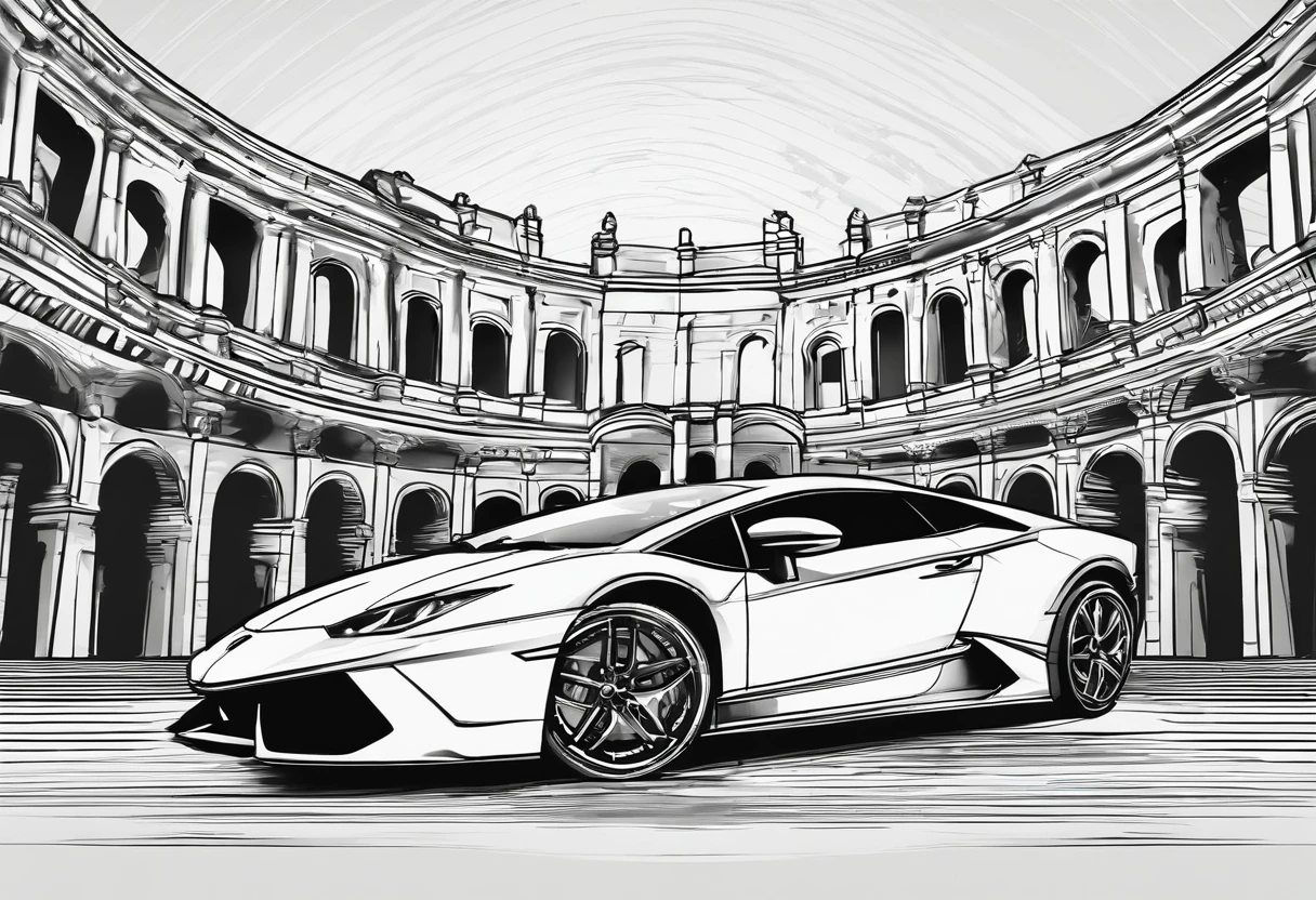 lamborghini  design for a T-shirt in roma and the coliseum in the background.