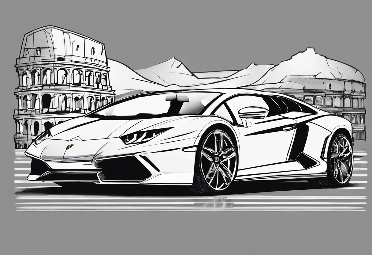 lamborghini design for a T-shirt in roma and the coliseum in the background.