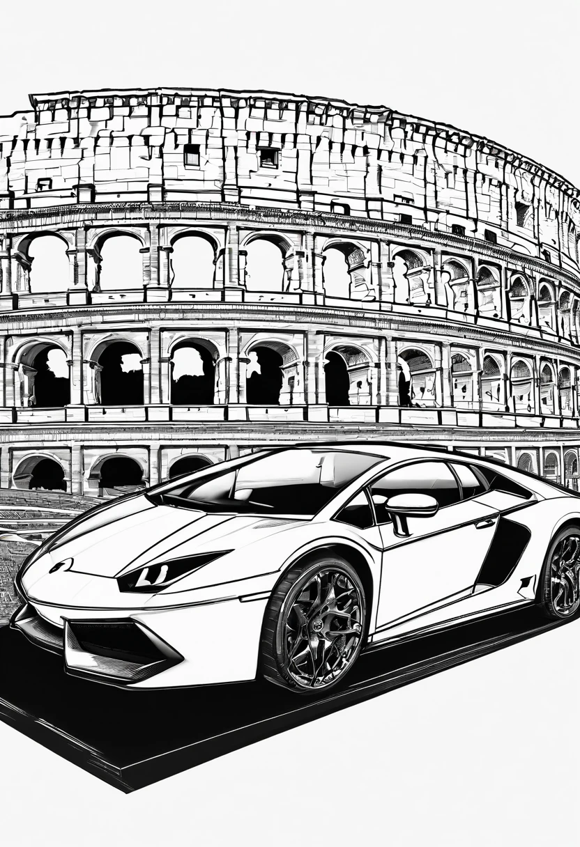 lamborghini design for a T-shirt in roma and the coliseum in the background.