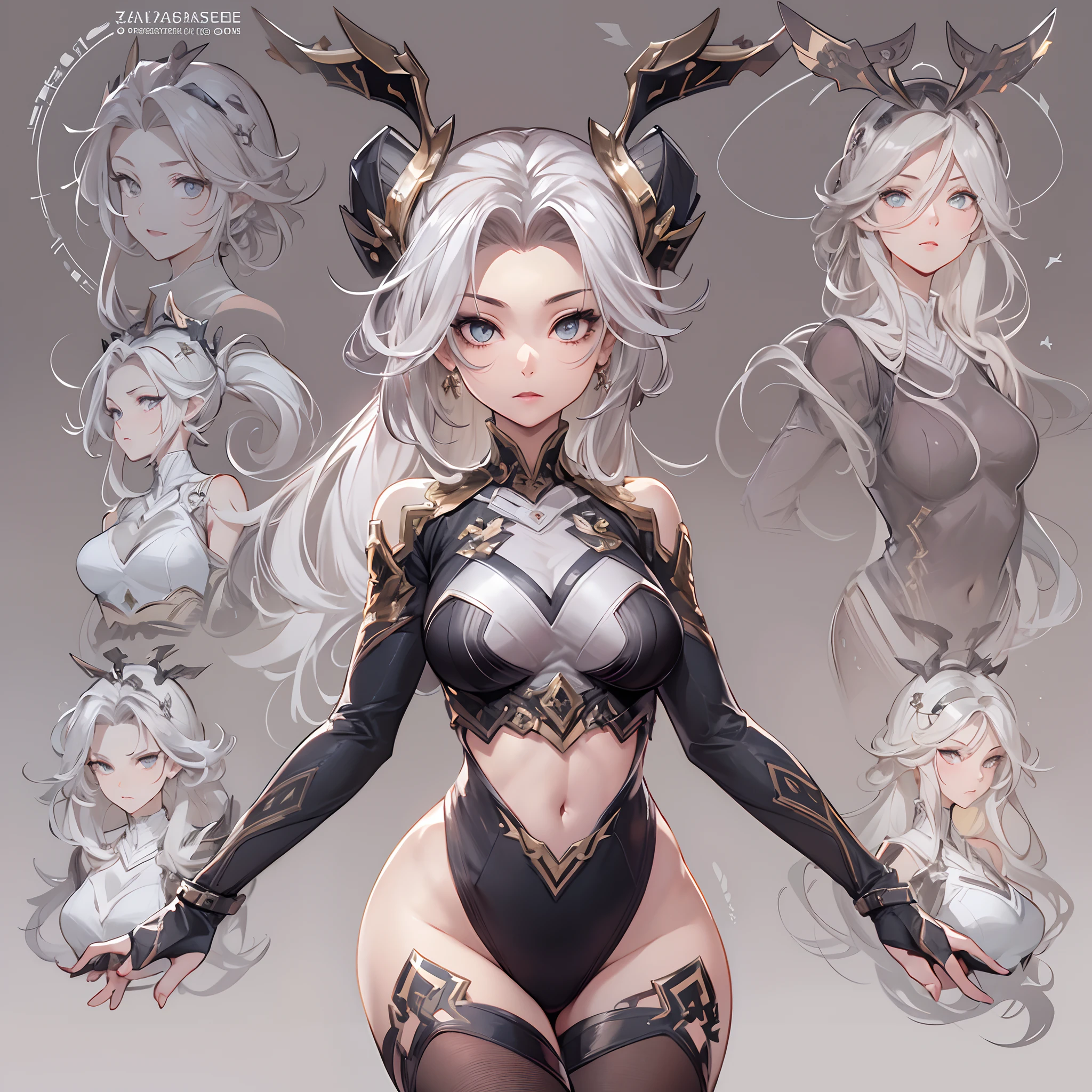 ((Masterpiece, Highest quality)), Detailed face, CharacterDesignSheet,full bodyesbian, perfectly proportions,Full of details, Multiple poses and expressions, Highly detailed, Martial arts girl,Seductive,Gradient hair color,Detailed eyes, ssee-through,black in color,lacepantyhose,Clouds,High Balance, Overhead halo,Natural light,Star decoration