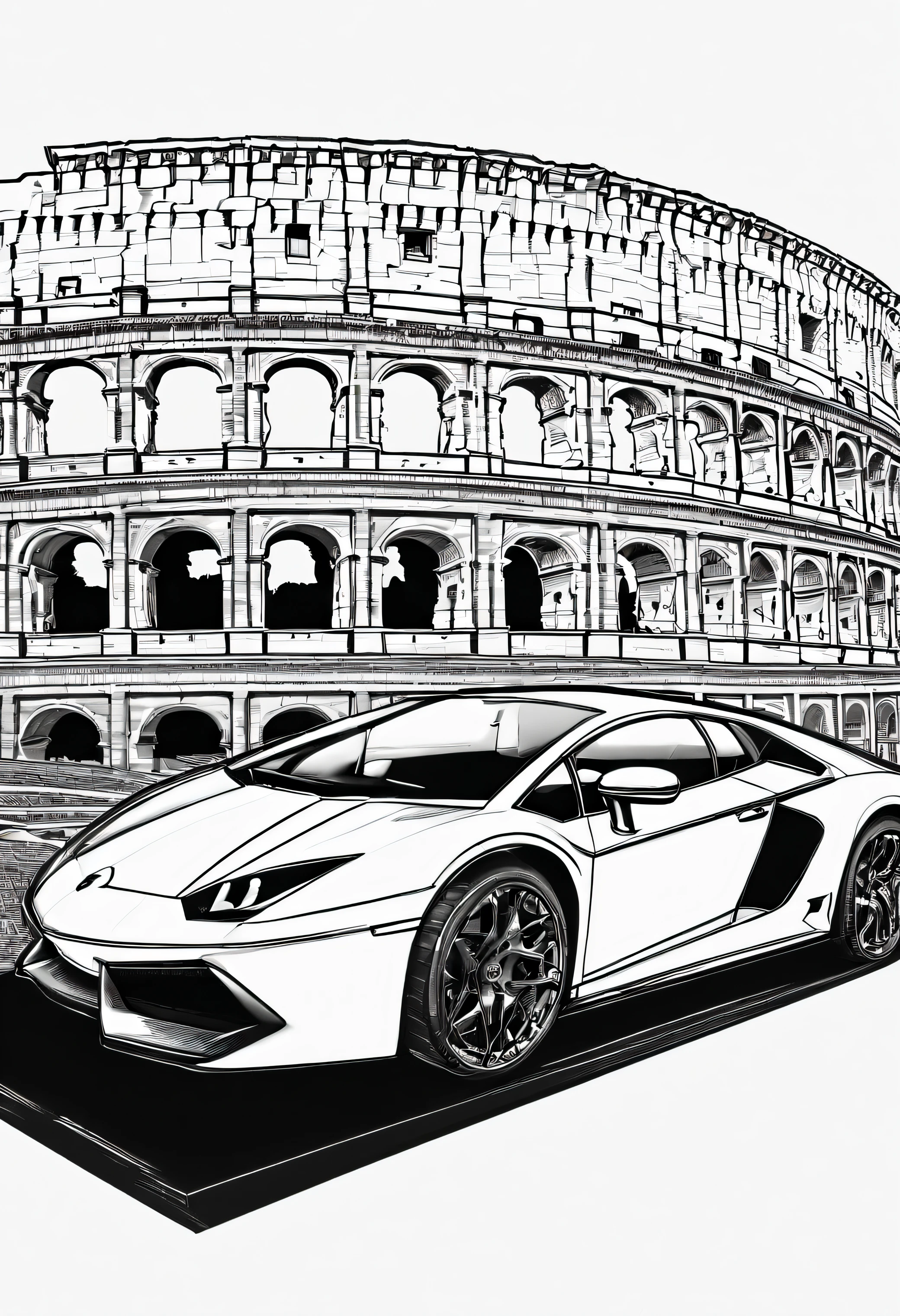 lamborghini design for a T-shirt in roma and the coliseum in the background.