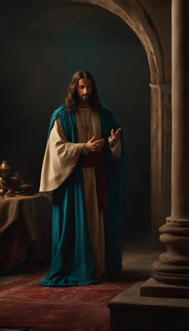 Jesus Christ looked at the screen, long clothes, religion, Ultra photo realsisim