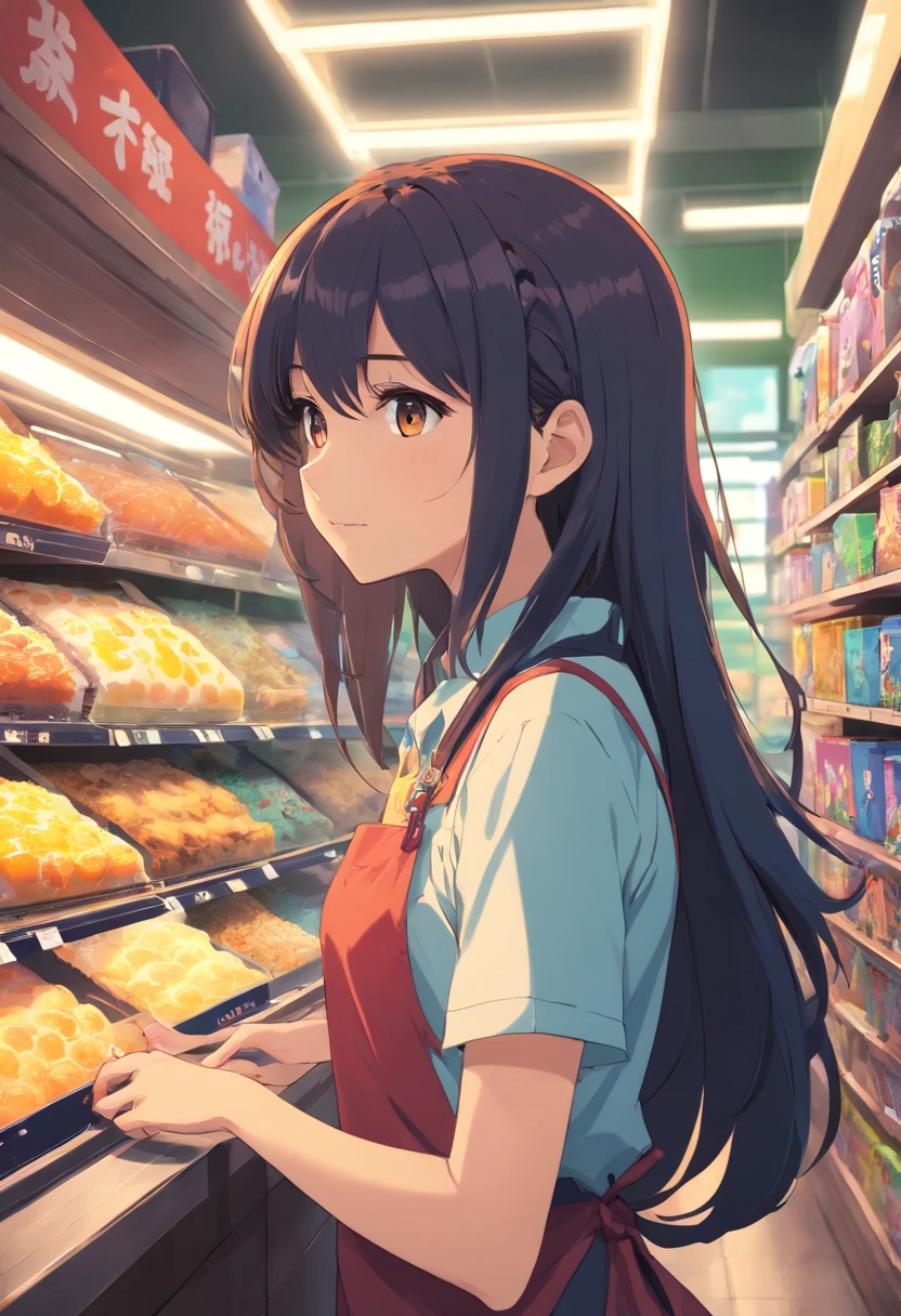 (Dark feeling)，((The upper part of the body))，A woman with big，(Neat bangs，Long neat hair)，Aprons and shirts，((In a reptilian pet store，Big python，serpent，lizard，Spider pets))