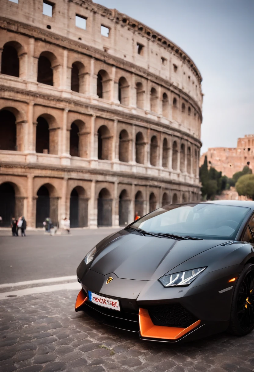 lamborghini design for a T-shirt in roma and the coliseum in the background.