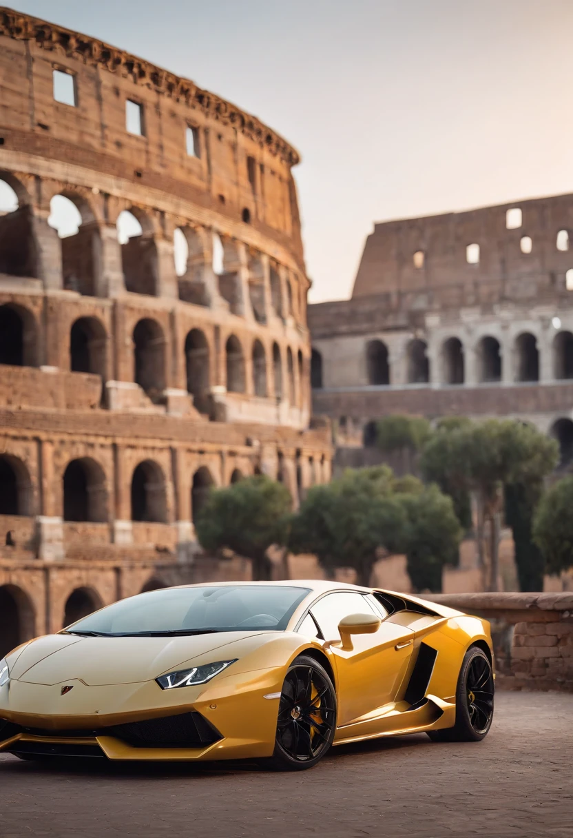 lamborghini  design for a T-shirt in roma and the coliseum in the background.