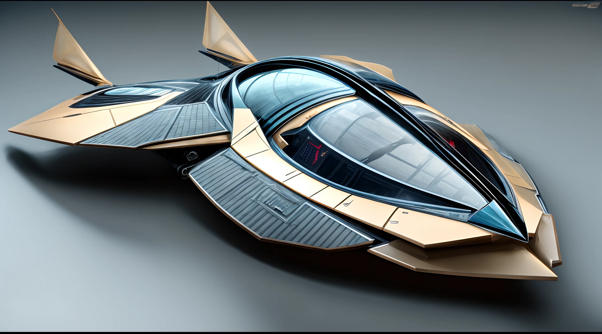 Manta rayfish-like spacecraft design with delta-down metallic wings, plastic, Its design has a beautiful, alas delta delineadas curvadas hacia abajo de una manera futurista de 12K, Futuristic design in the style of Star Wars and Star Trek