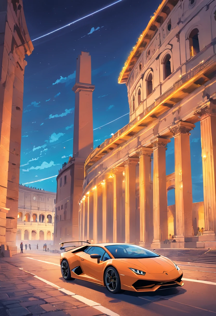 lamborghini design for a T-shirt in roma and the coliseum in the background.