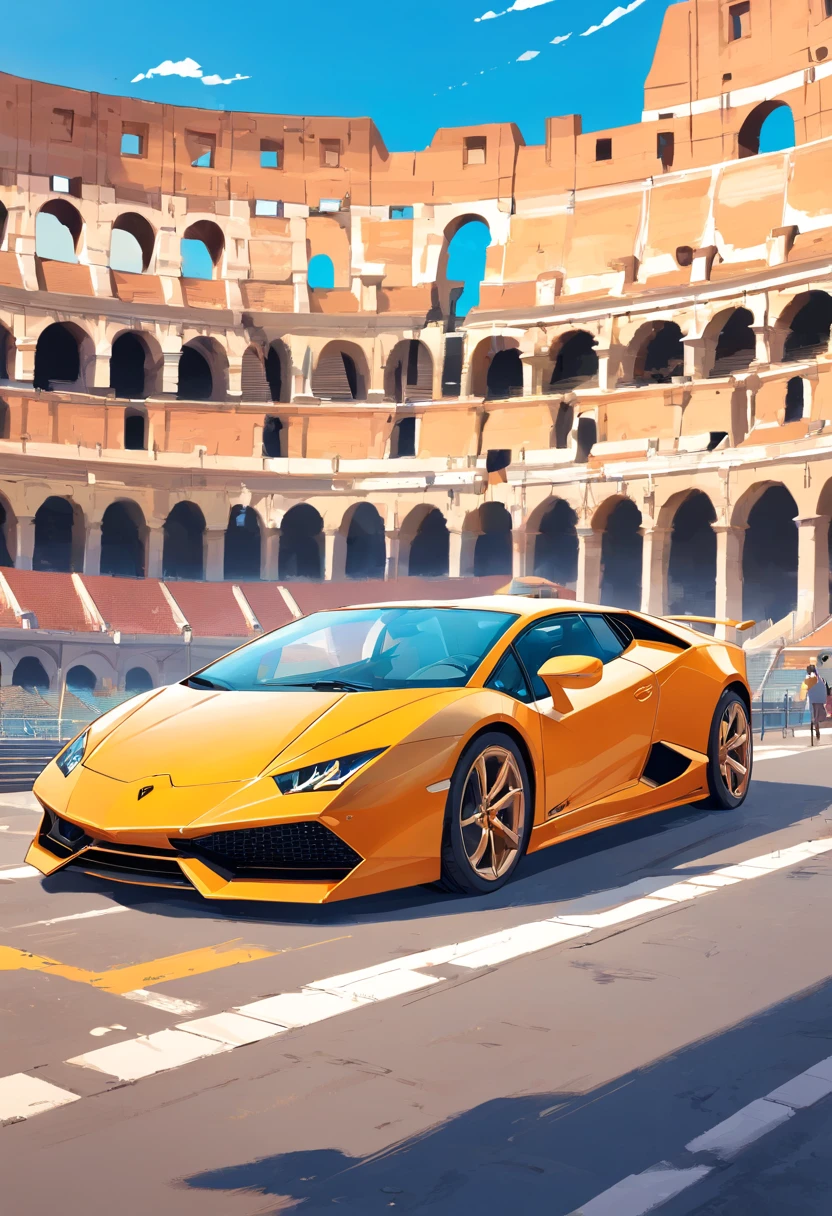 lamborghini design for a T-shirt in roma and the coliseum in the background.