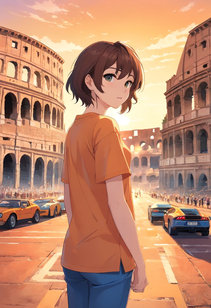 lamborghini design for a T-shirt in roma and the coliseum in the background.