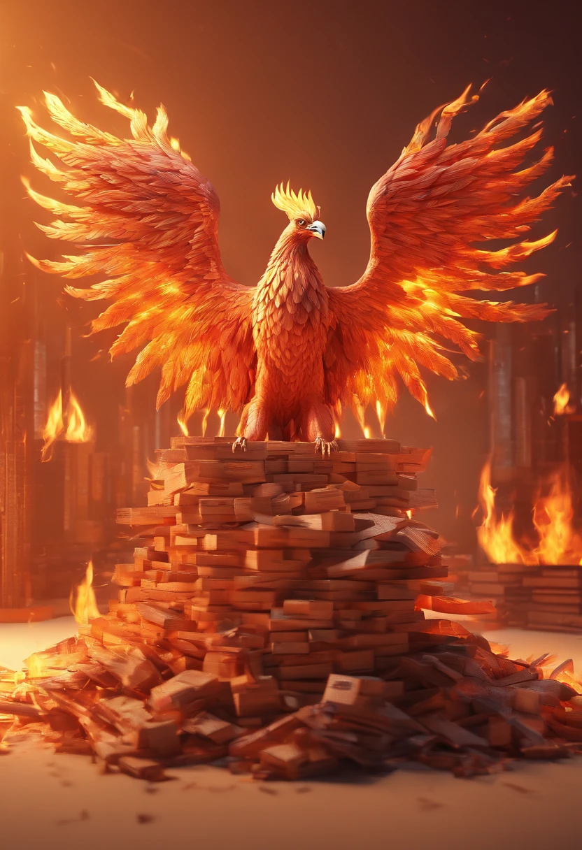 A phoenix on fire, above the text "SSP7", with several cardboard boxes in the background