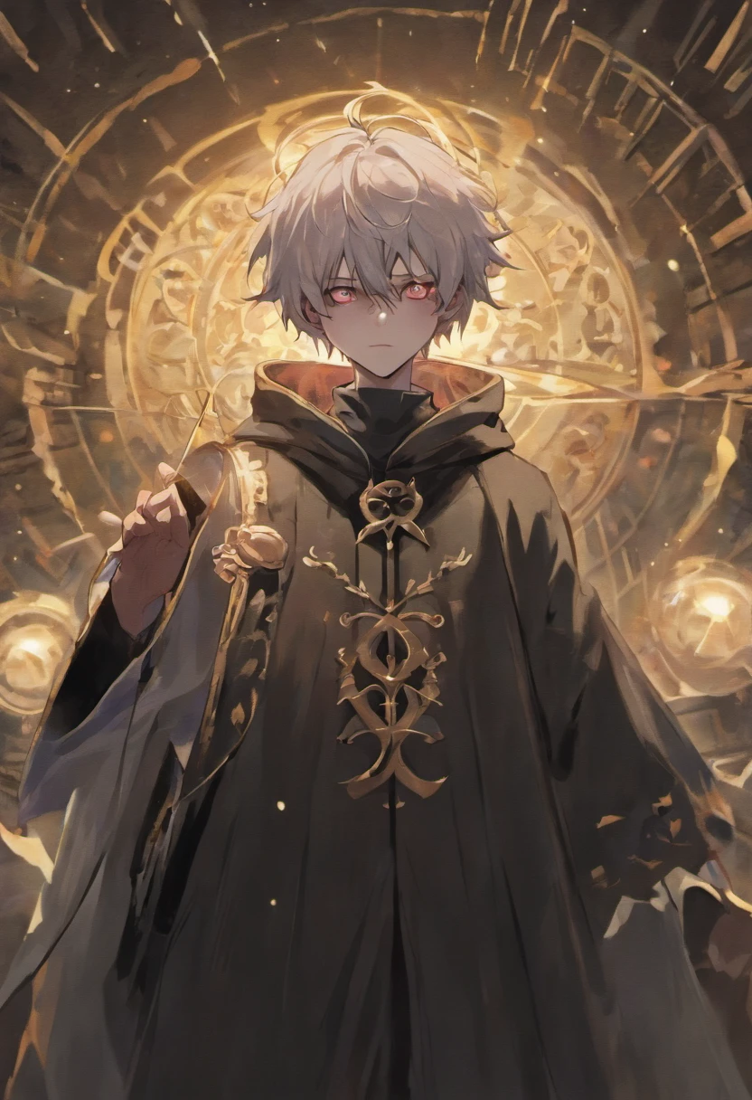 4K HD Illustration, man, plague mask in hand, cover your face, a young man with short silver hair, wearing a white circular mask, the mask covered his entire face, revealing only his black eyes. He wore a black and purple cloak without a hood, his appearance was cold and scary.