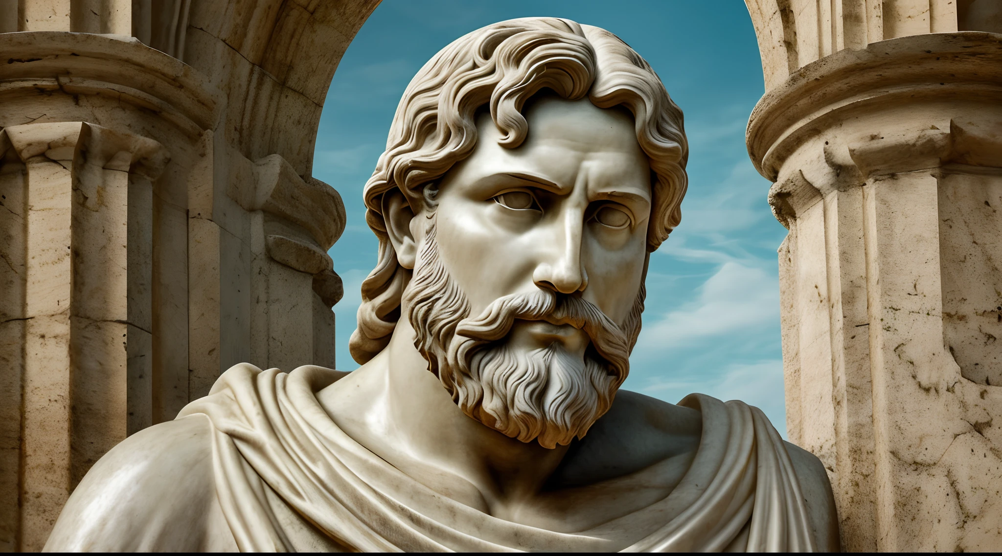 retrato, Realismo, renderizado, homem romano de barba, like a white marble statue