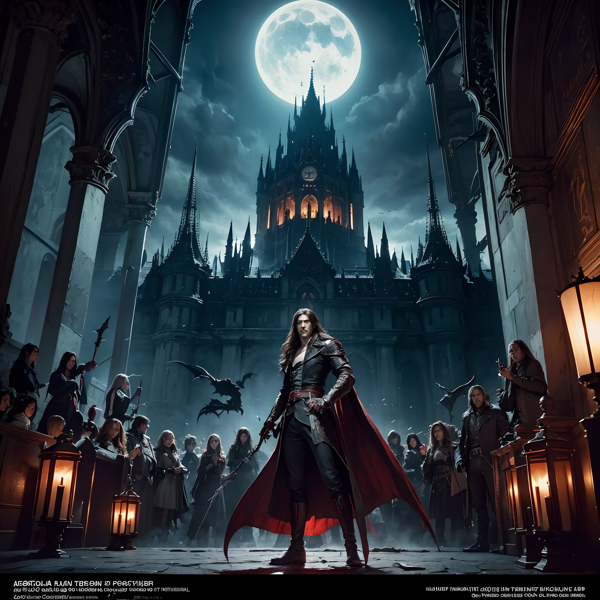 Castlevania Lord of the Shadows hyper realistic super detailed Dynamic shot centerpiece poster scene advertising movie centerpiece cinematic scene full of Characters