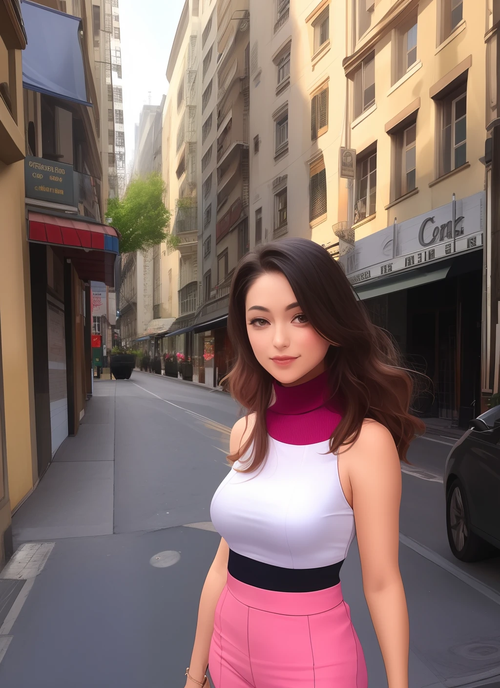 Quick
Copy Settings
(Masterpiece, Best quality), beautiful woman, Detailed top with sleeveless turtleneck, pantalon, collier, wavy hair, visage parfait, beau visage, Attirant, De grands yeux magnifiques, ouvrir bouche, content, Corps slim fit parfait, (outdoor), Rues de la ville, New York, couleurs vives