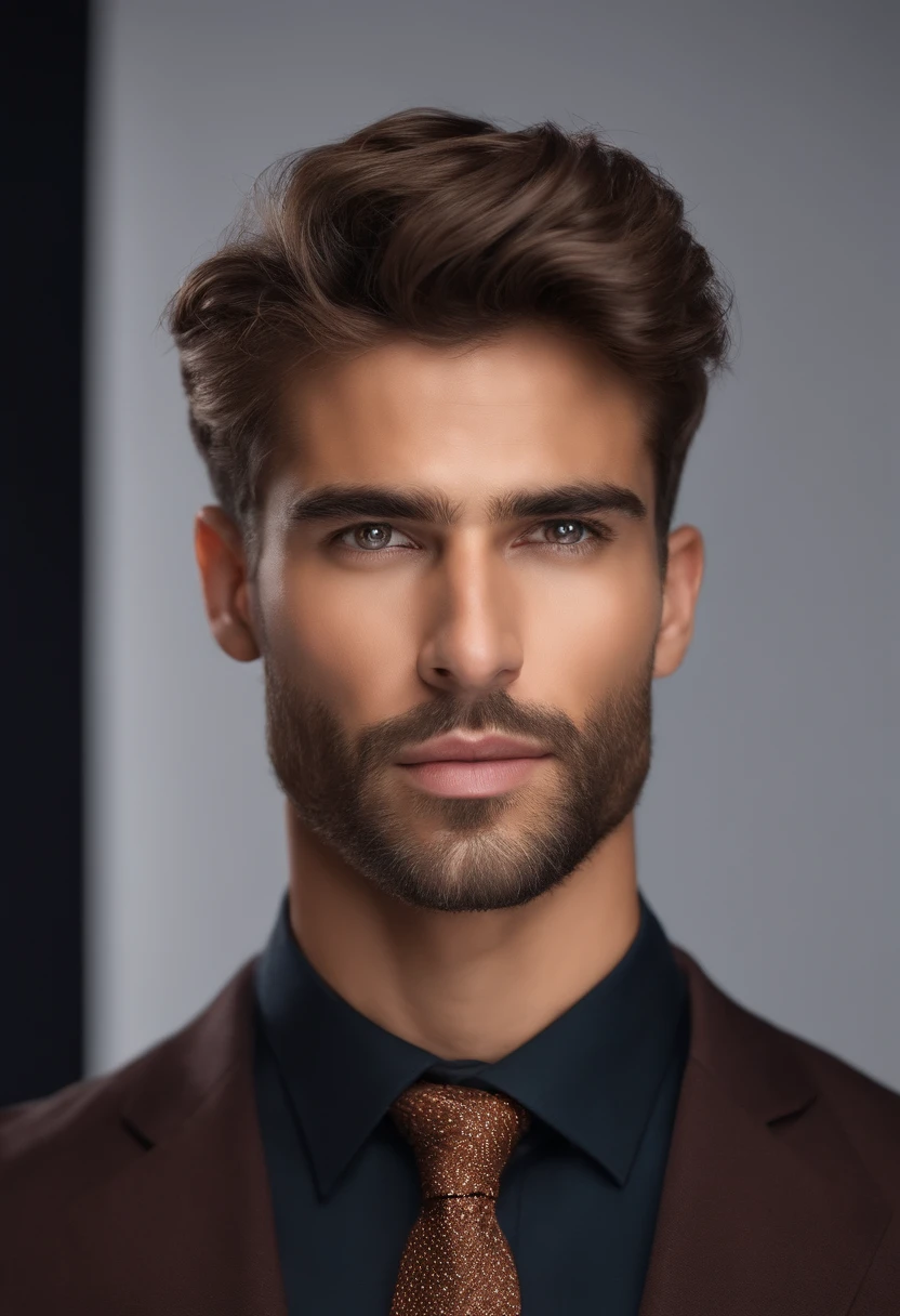 La mejor calidad,Ultra detallado,realista:1.37,Hombre guapo,cara hermosa,ojos color miel detallados,strong jawline,barba de rastrojo,sonrisa encantadora,Traje con clase,cabello elegante,afeitado,Postura segura,caballero,Mirada cautivadora,bien arreglado,profesional,Apariencia similar a la de un modelo,vivid colors,Studio lighting,Warm color tone,Medio:retrato