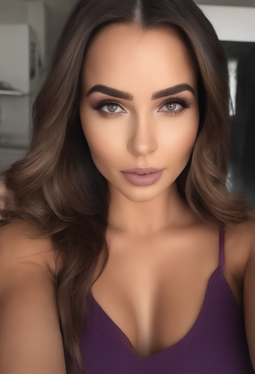 Femme arafed , latina, 30 ans, with tank top , fille sexy aux yeux bruns, Portrait Sophie Mudd, cheveux bruns et grands yeux, selfie of a young woman, Yeux de chambre, Violet Myers, sans maquillage, maquillage naturel, looking straight at camera, Visage avec Artgram, Maquillage subtil, Superbe photo du corps entier, dans la chambre, clivage
