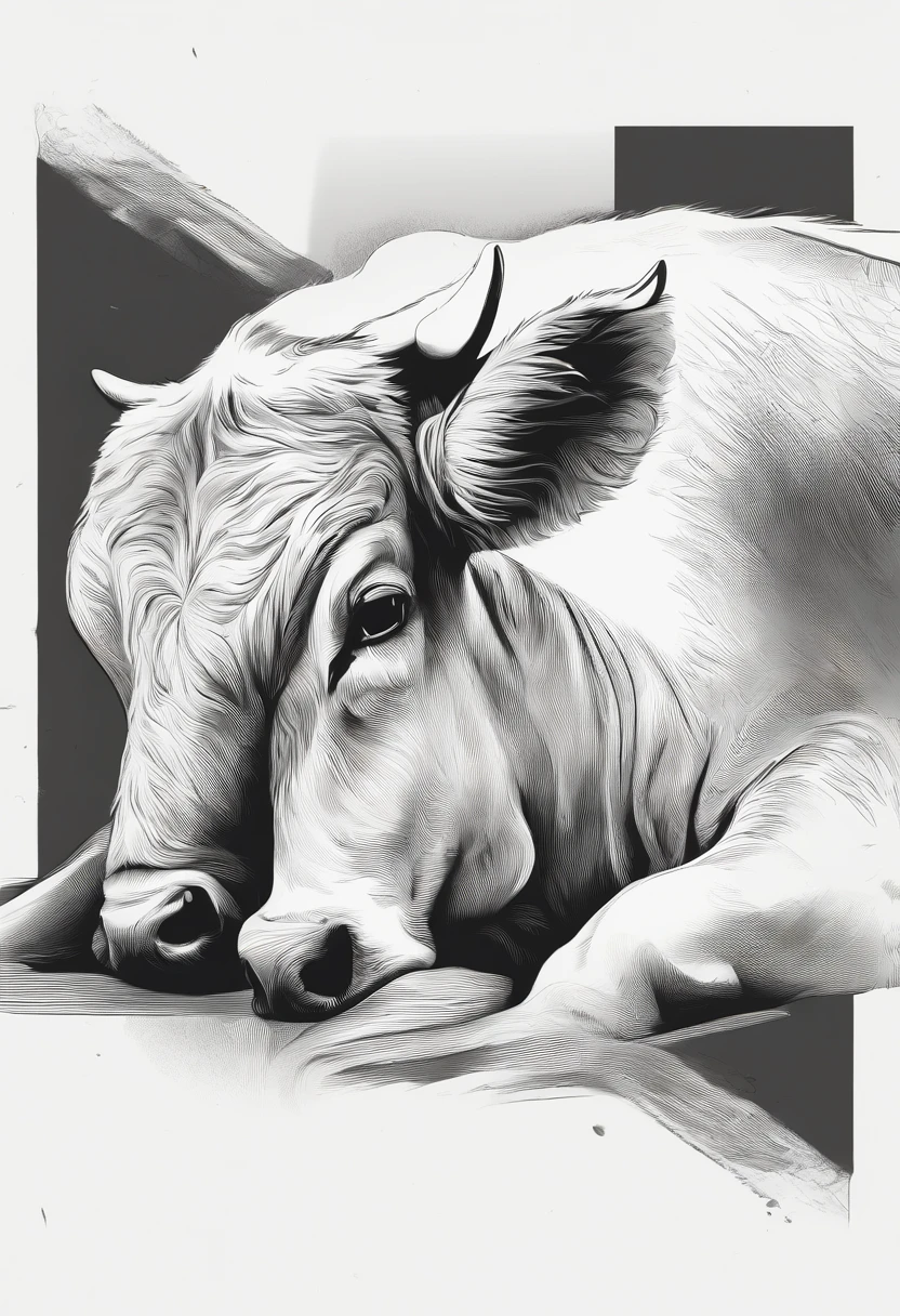calf lying down drawing, epic pencil drawing, by Adam Marczyński, by Sava Šumanović, by Arthur Pan,