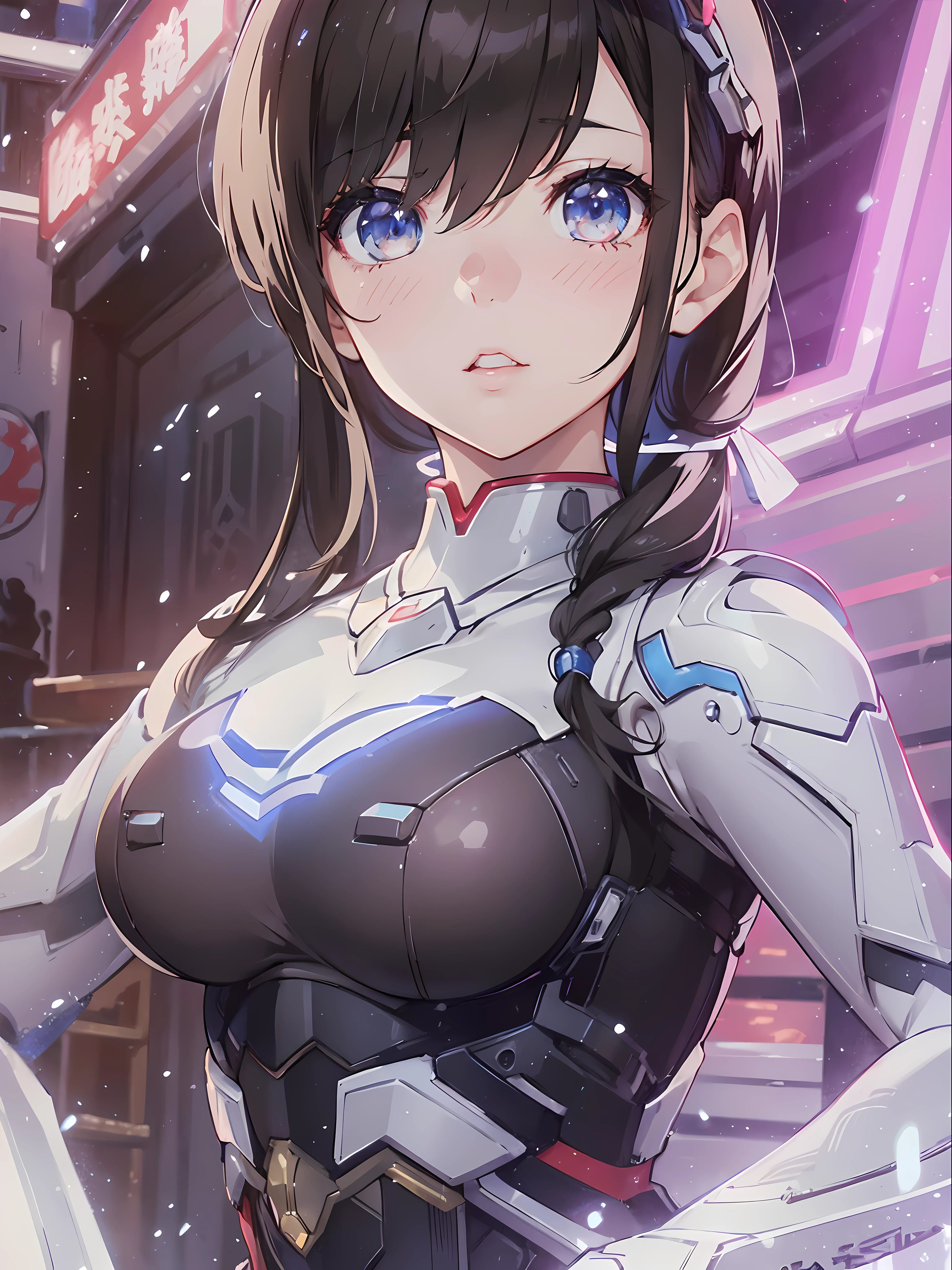 Fantasia、cyberpunked、mecha musume、(masterpiece1.5),hyper quality, Hyper Detailed,Perfect drawing,NFSW3D,16K illustrations、((clearface))、Hi-Res、Tokusatsu Heroine、Transformation Heroine、magical girl,Cartoon image of lace girl sexy art,Huge breasts,Solo,Long hair, half-opened mouth,Looking at Viewer,Bare arms, Bare shoulders, Black hair, large eyes with double eyelids,,lofty nose,Thick lip,Cowboy Shot, Nice backgrounds for your subject、beatiful backgrounds、spot light、Vibrant colors、(((Detailed drawing)))、Perfect Beautiful Girl、(((Perfect Photo))
