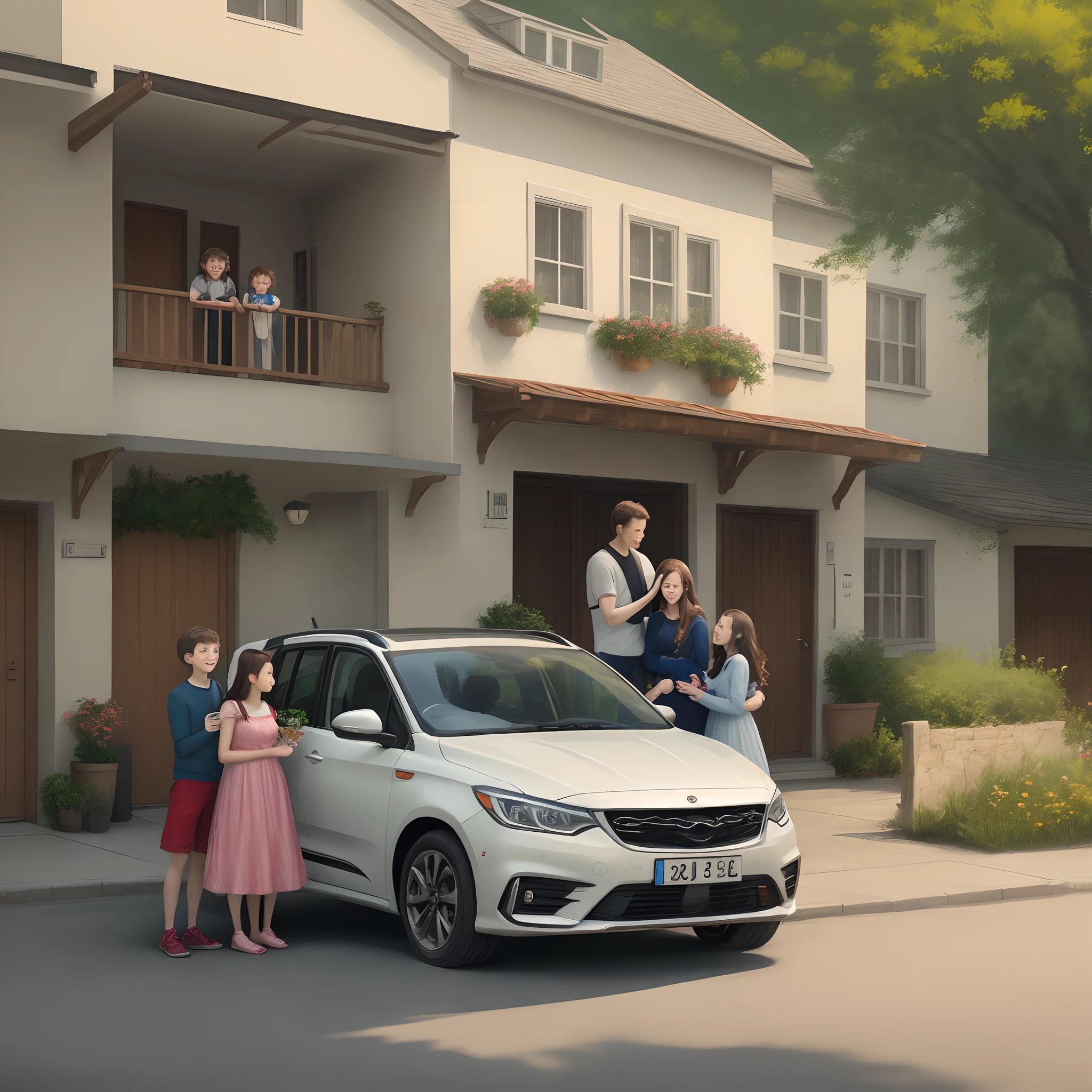 Paint a picture,  where a family of 4 travels by car