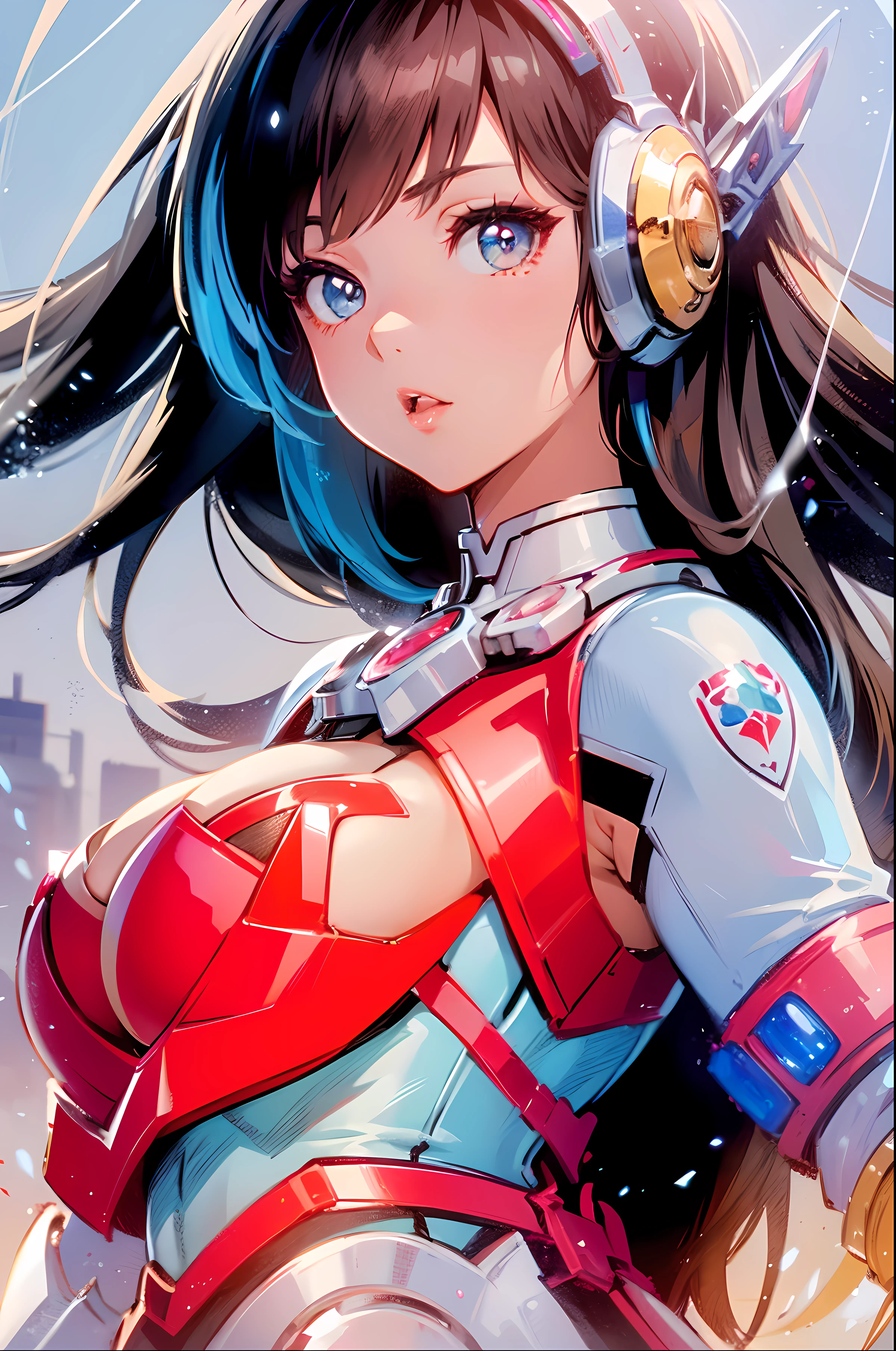 Fantasia、cyberpunked、mecha musume、(masterpiece1.5),hyper quality, Hyper Detailed,Perfect drawing,NFSW3D,16K illustrations、((clearface))、Hi-Res、Tokusatsu Heroine、Transformation Heroine、magical little girl,Cartoon image of race girl sexy art,Huge breasts,Solo,Long hair, half-opened mouth,Looking at Viewer,Bare arms, Bare shoulders, Black hair, large eyes with double eyelids,,lofty nose,Thick lip,Cowboy Shot, Nice backgrounds for your subject、beatiful backgrounds、spot light、Vibrant colors、(((Detailed drawing)))、Perfect Beautiful Girl、(((Perfect Photo))