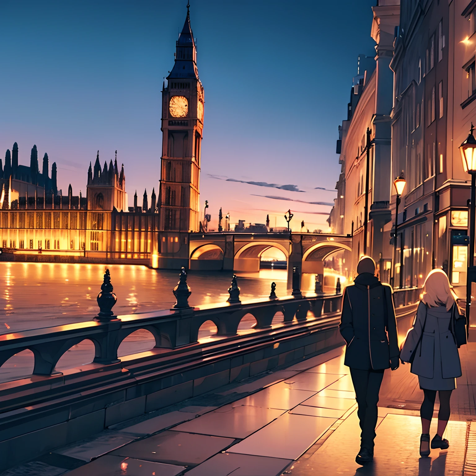 Noite em Londres, ruas de Londres a noite, sem humanos, anime scenery