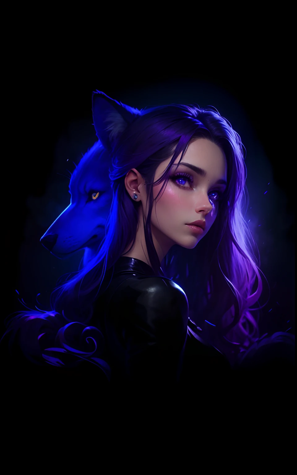 Olhos violeta brilhante. Olho violeta brilhante. Olho violeta. Cabelos longos preto, cabelo preto, cabelo longo, hair swaying in the wind, garota com lobo de olhos violeta. Garota com lobo. Olho realista. Olho perfeito. Olho violeta, olho roxo perfeito.