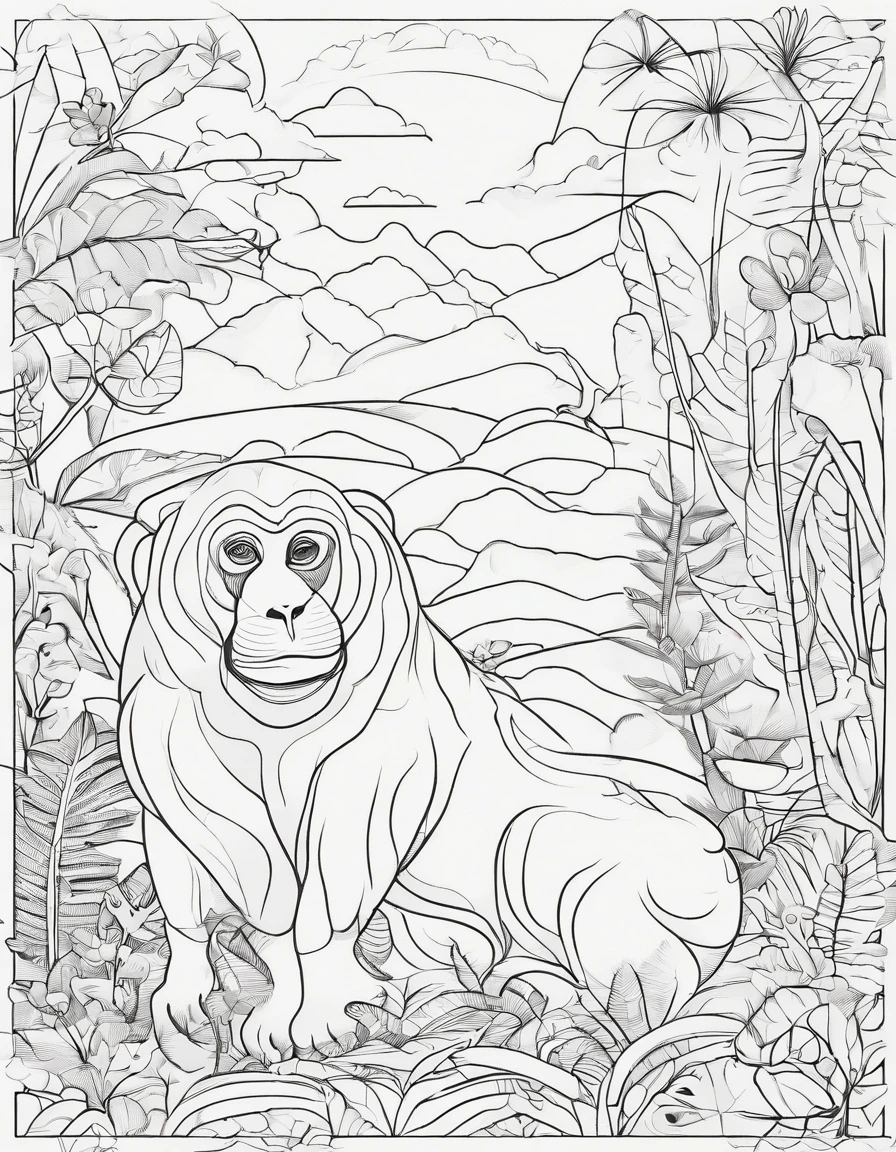 Zoo animals,Monkey,coloring page for kids