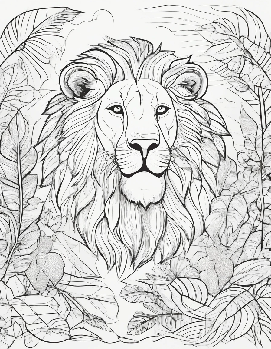 Zoo animals,lion,coloring page for kids