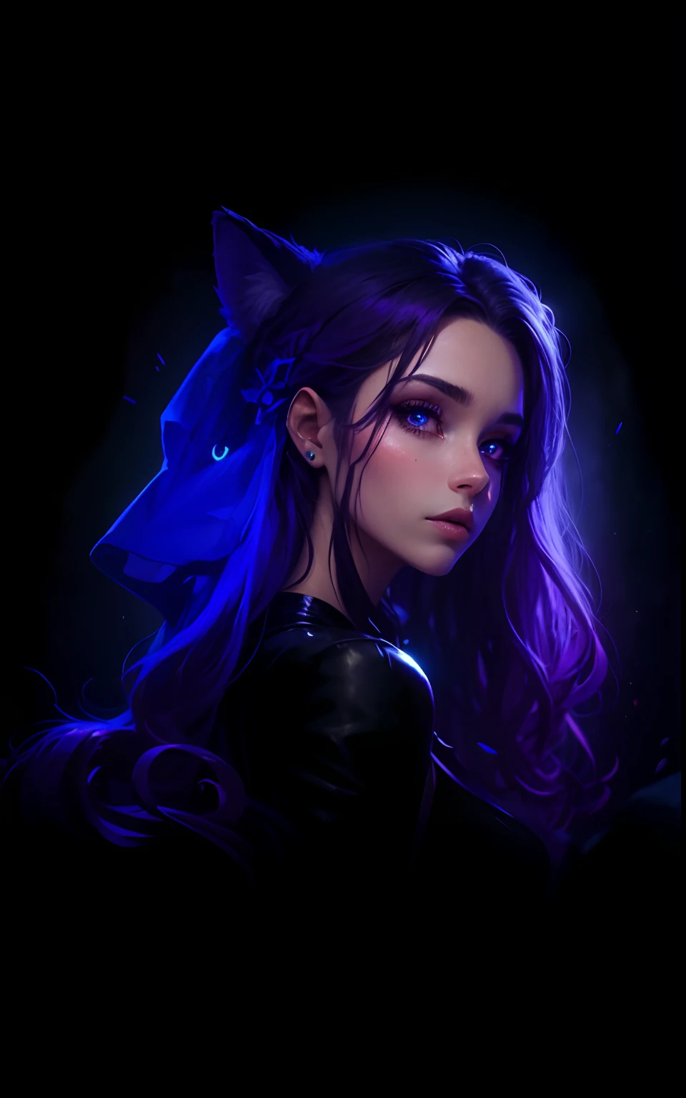 Olho violeta brilhante. Olho violeta. Cabelos longos preto, cabelo preto, cabelo longo, hair swaying in the wind, garota com lobo de olhos violeta. Garota com lobo. Olho realista. Olho perfeito. Olho violeta, olho roxo perfeito. Olho brilhando