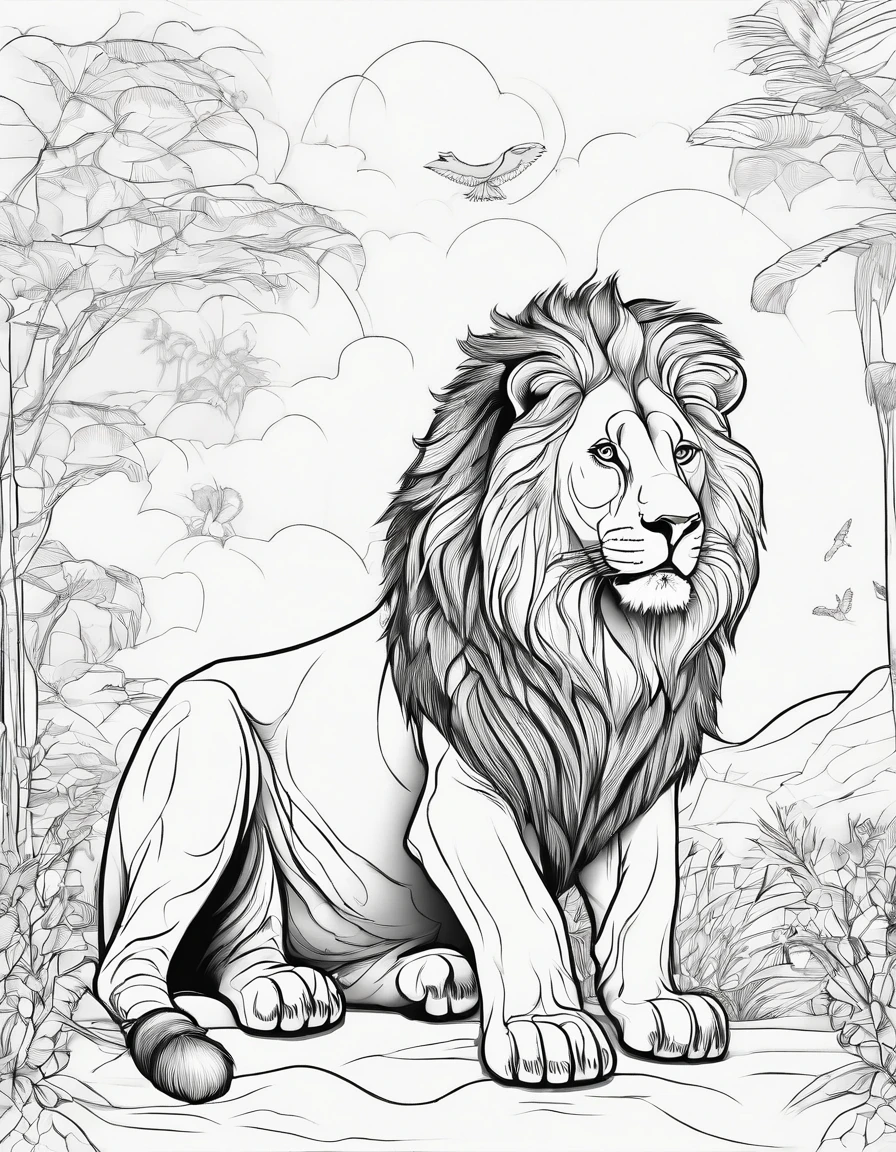 Zoo animals,lion,coloring page for kids,realistic