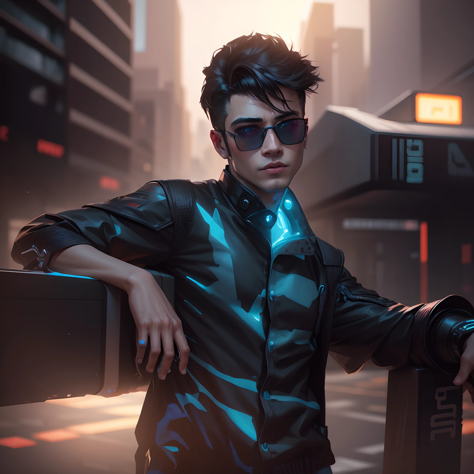 Change background cyberpunk handsome boy, realistic face, 8k, ultra realistic