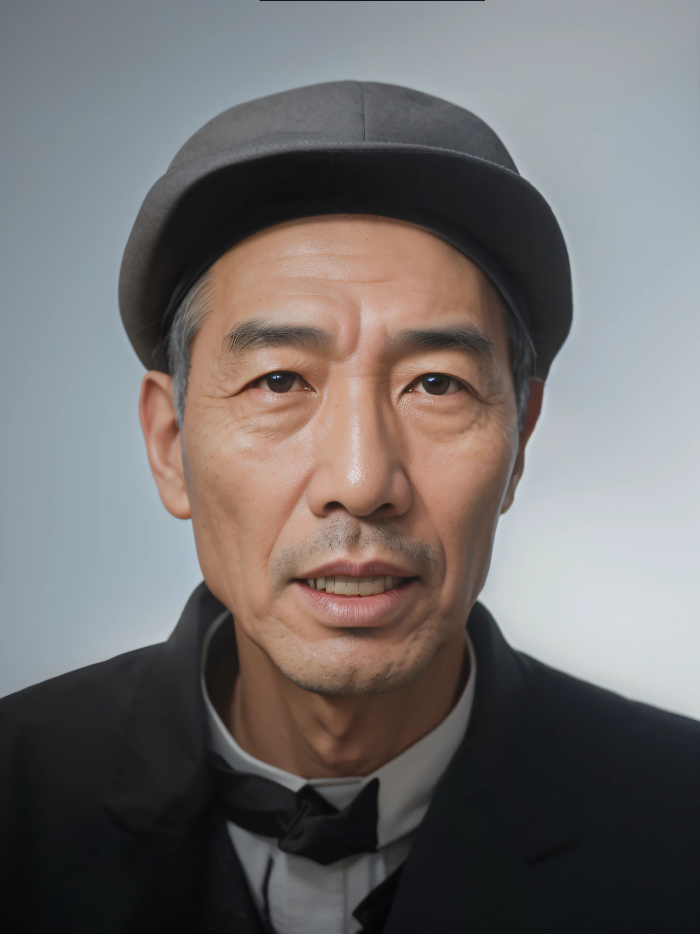 Portrait of a 60-year-old Chinese man,Good facial features,Symmetrical facial features,Clear ears,Ultra-clear and realistic facial features,With a black hat on his head,With a hat with a brim,The hat has a clear texture,realisticlying,Hat coordination,He was wearing a green Sun Yat-sen costume,The texture of the clothes is clear,Stand collar Zhongshan suit,Ultra-clear texture,Camera shooting effect,Light and shadow are natural,Symmetrical clothes,The collar is symmetrical and coordinated,Ultra-clear realistic 8K,Very detailed eyes and face, hugefilesize, Ultra detail, High definition, Very detailed, Best quality, Masterpiece, , Realistis, Real, Unity, 8K wallpaper,Background details for foreground objects (Masterpiece: 1.2) (Photorealistic: 1.2) (Bokeh: 1.2) (Best quality) (Color grading) (Detailed skin: 1.3) (complex) (8K) (hdr) (Movie lighting: 1.3) (Sharp focus), Glossy glossy skin, Front-facing Ultra HD, Digital SLR, Soft lighting, High quality, film gram, Fujifilm XT3