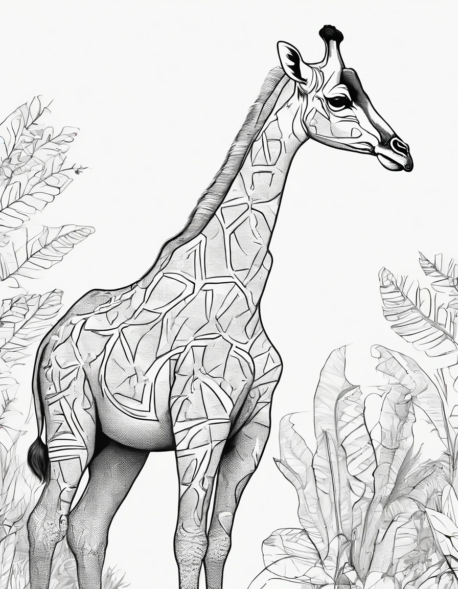 Zoo animals,giraffe,coloring page for kids,realistic