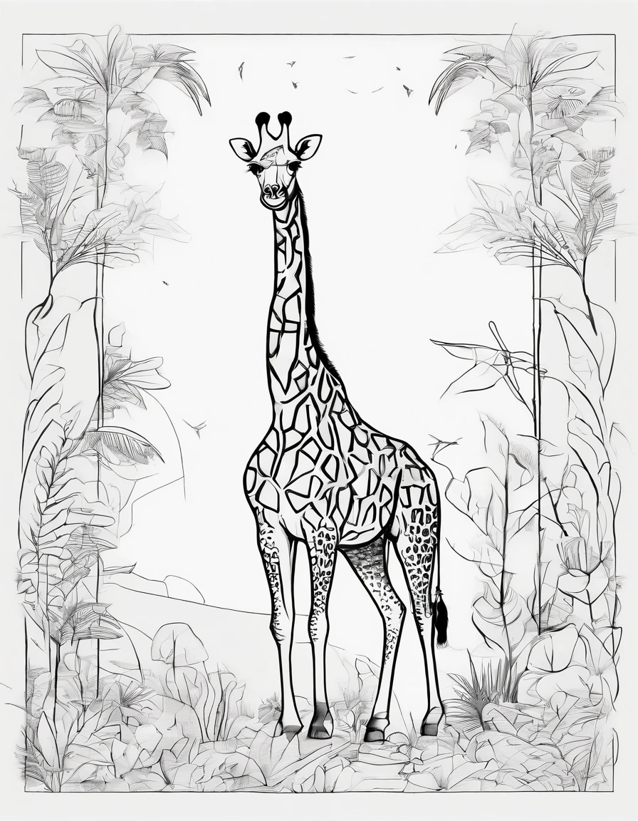 Zoo animals,giraffe,coloring page for kids,realistic