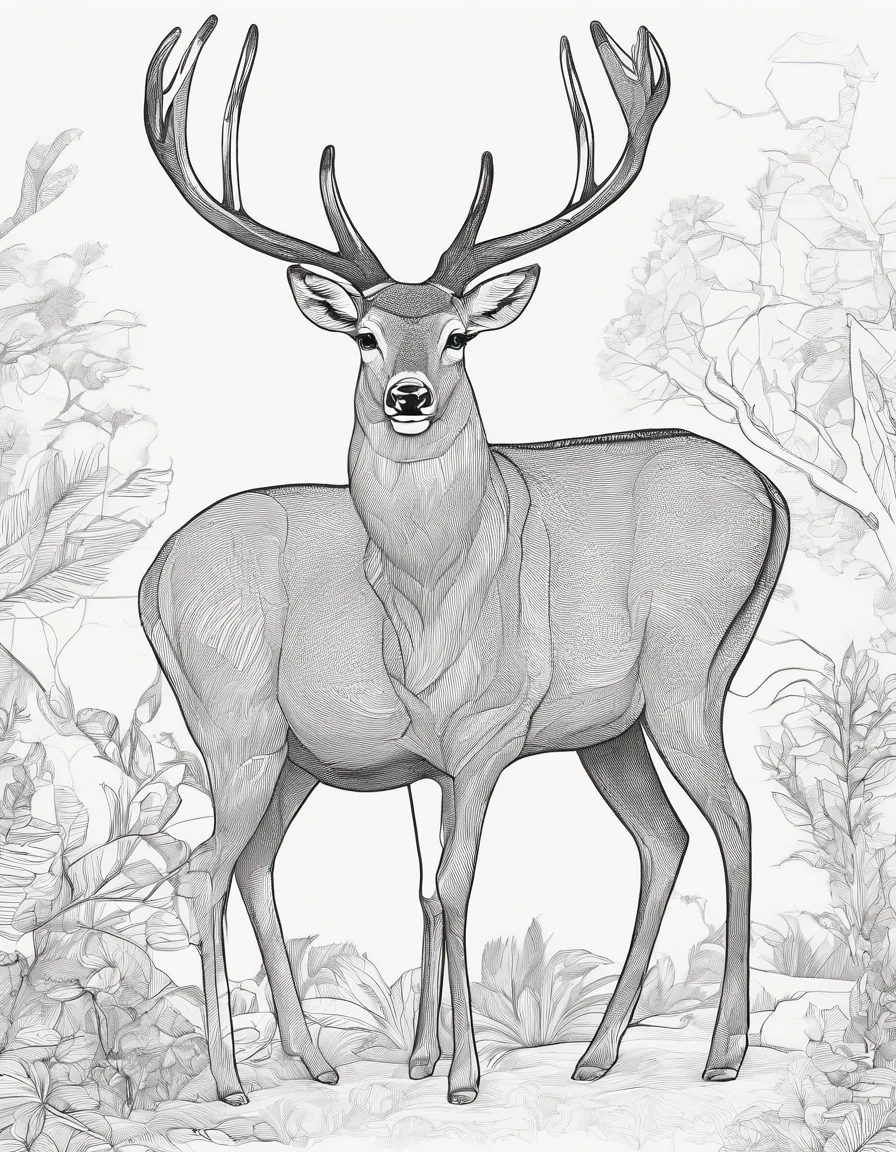 Zoo animals,deer,coloring page for kids,realistic