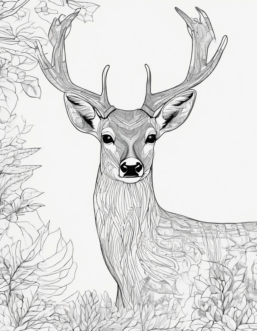 Zoo animals,deer,coloring page for kids,realistic